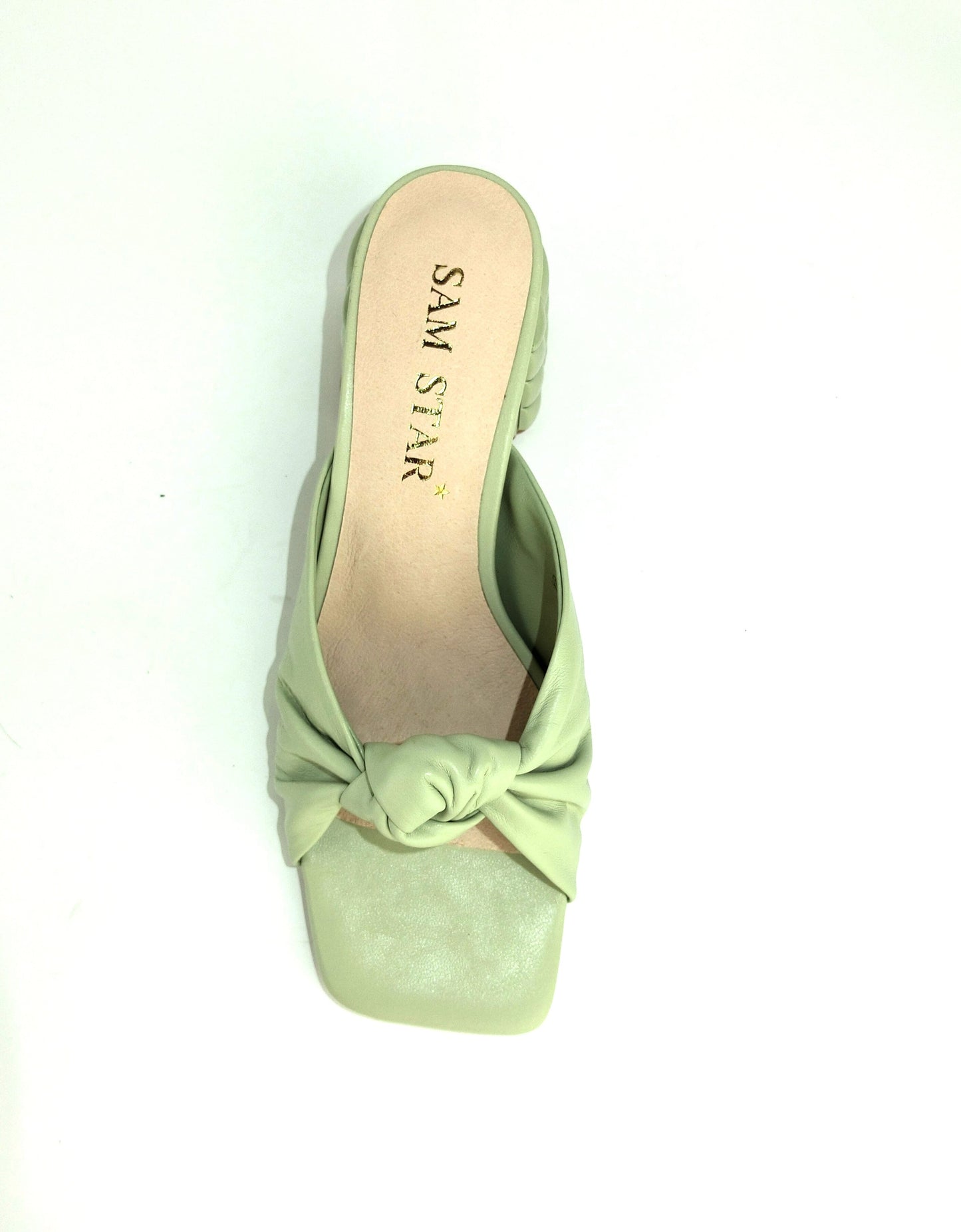SS22013 Genuine leather bow tie block heel sandals in Mint sandals Sam Star Shoes
