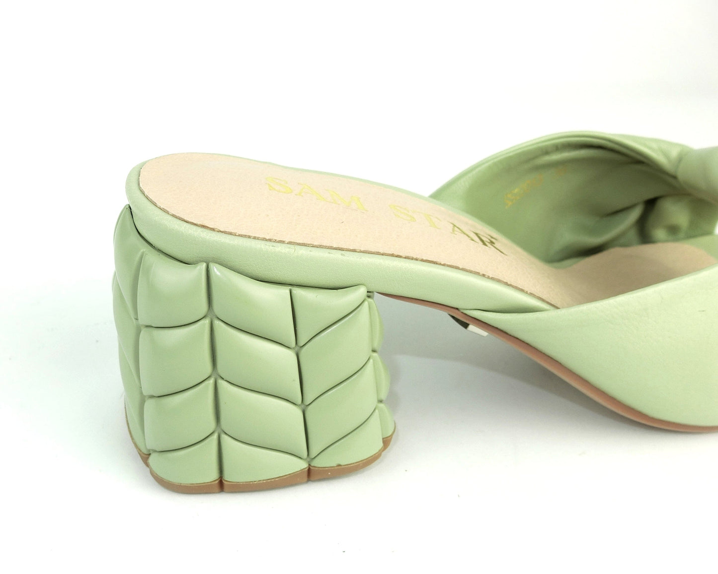 SS22013 Genuine leather bow tie block heel sandals in Mint sandals Sam Star Shoes