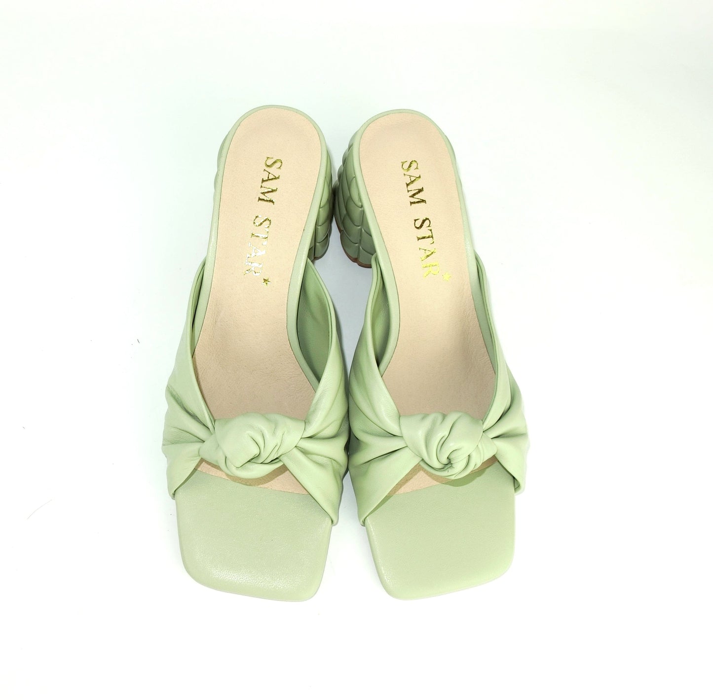 SS22013 Genuine leather bow tie block heel sandals in Mint sandals Sam Star Shoes Mint 39/6