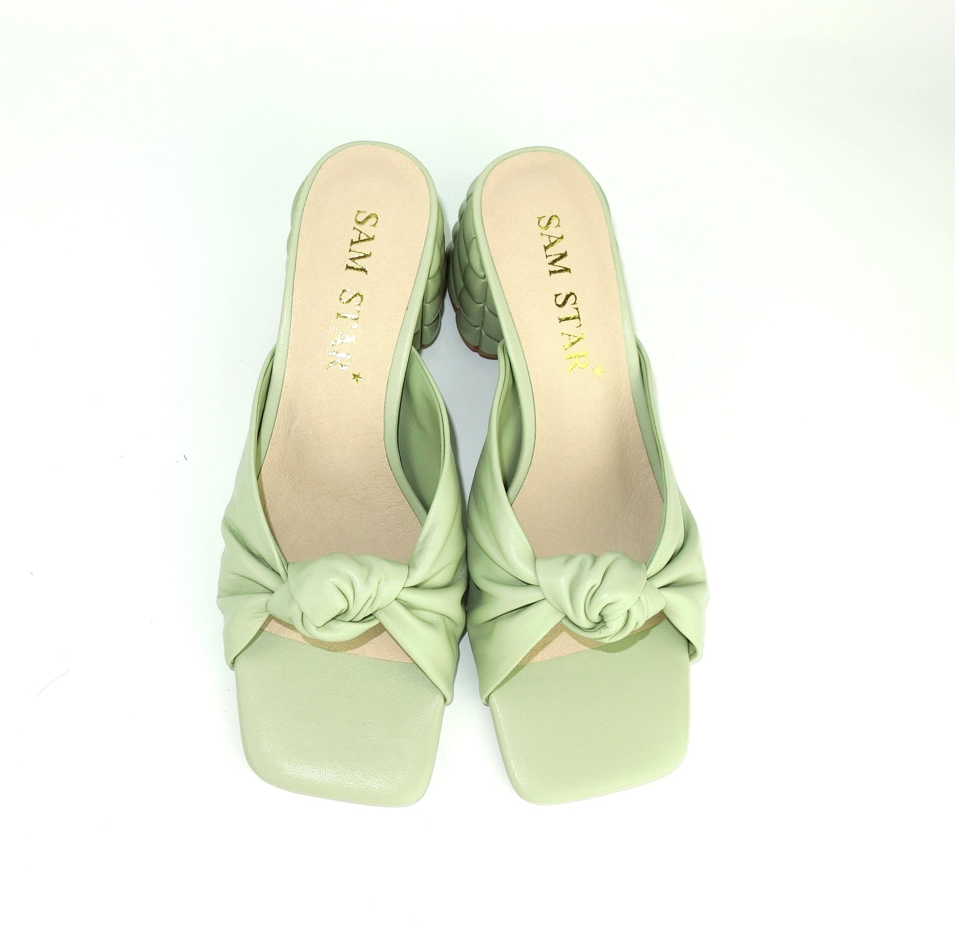 SS22013 Genuine leather bow tie block heel sandals in Mint sandals Sam Star Shoes Mint 39/6