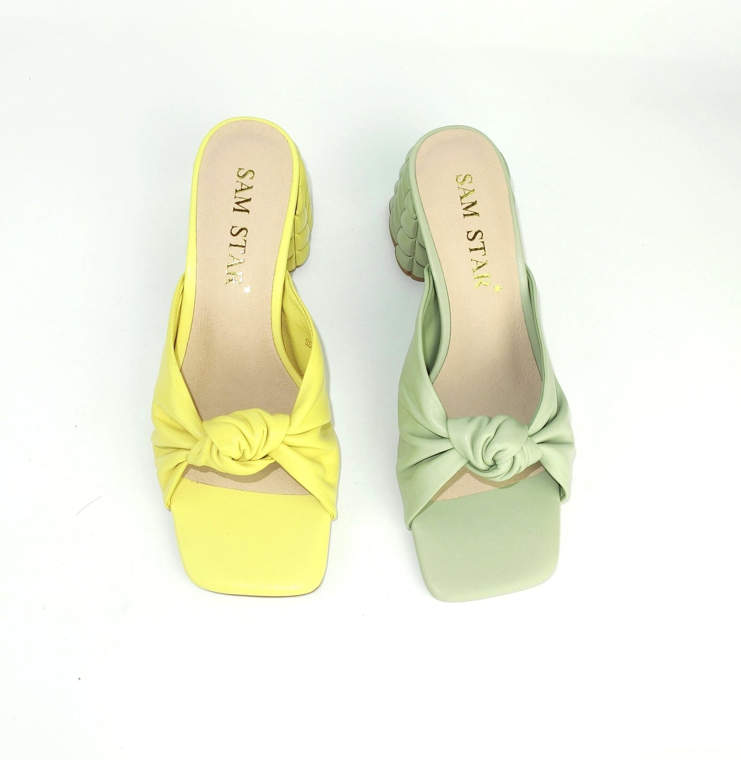 SS22013 Genuine leather bow tie block heel sandals in Mint sandals Sam Star Shoes