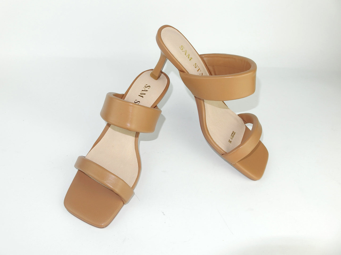 SS22011 Genuine leather puffy straps sandals in Tan sandals Sam Star Shoes 