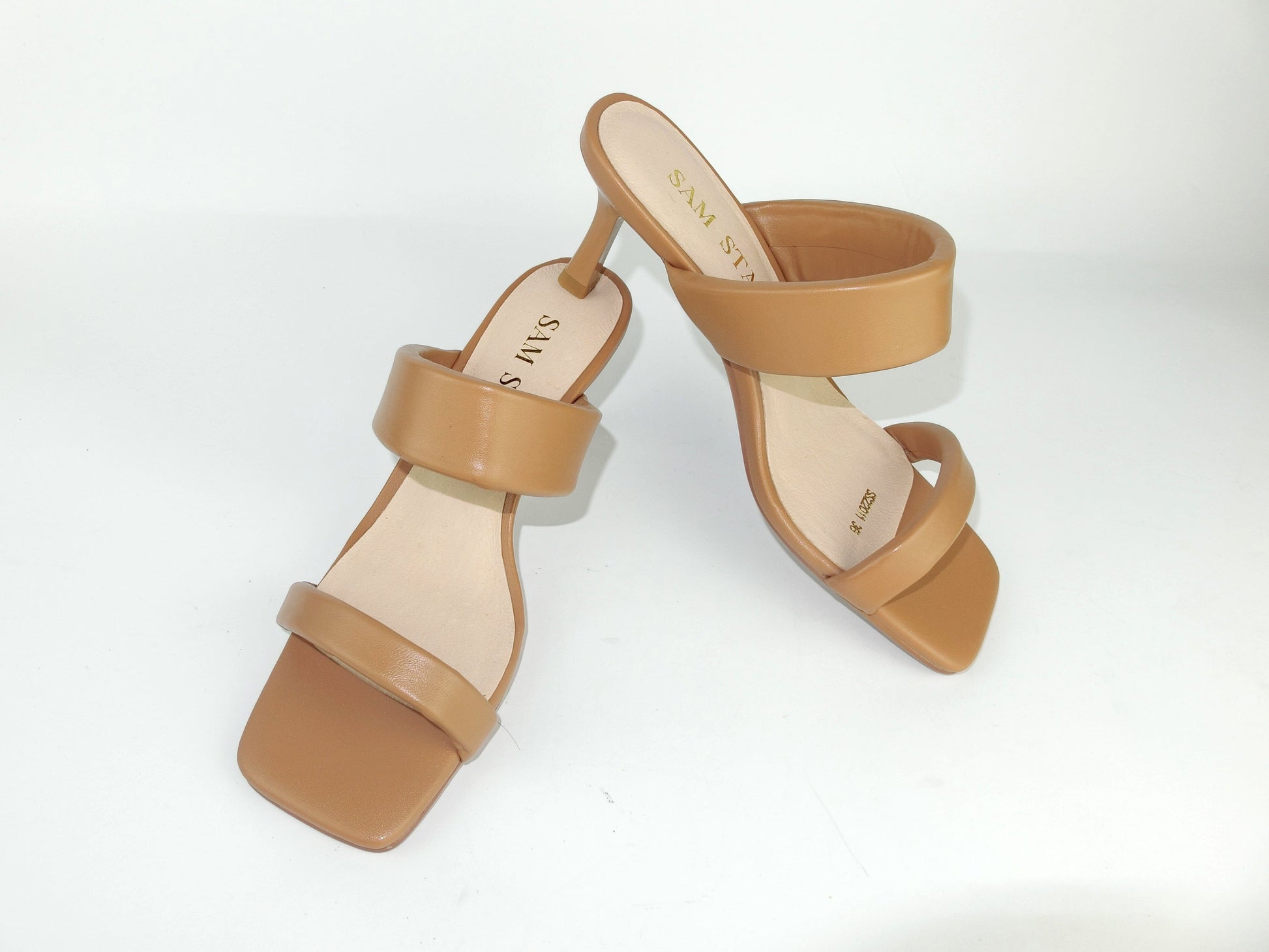 SS22011 Genuine leather puffy straps sandals in Tan sandals Sam Star Shoes