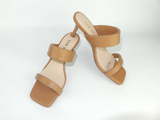SS22011 Genuine leather puffy straps sandals in Tan sandals Sam Star Shoes