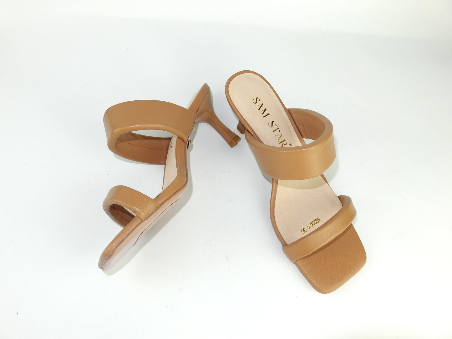 SS22011 Genuine leather puffy straps sandals in Tan sandals Sam Star Shoes 