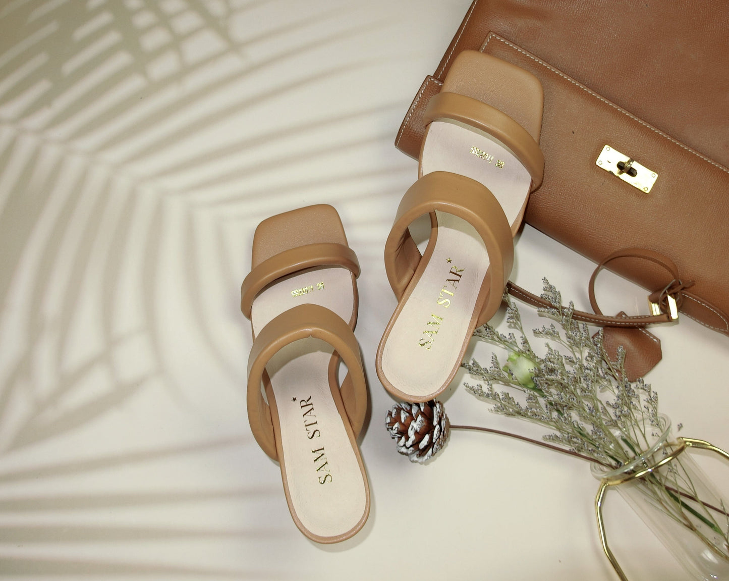 SS22011 Genuine leather puffy straps sandals in Tan sandals Sam Star Shoes Tan 38/5 