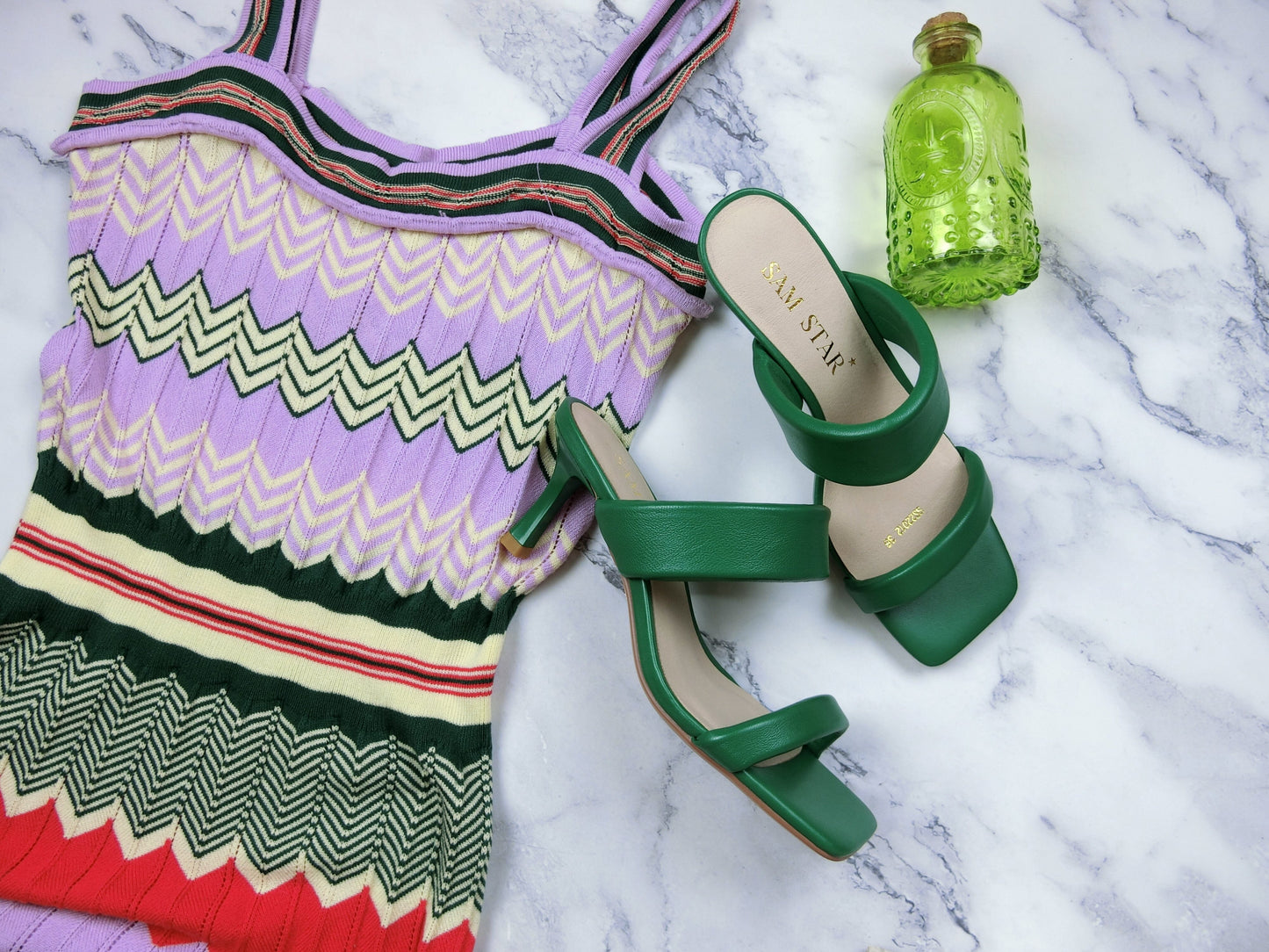 SS22012 Genuine leather puffy straps sandals in Green sandals Sam Star Shoes Green 37/4