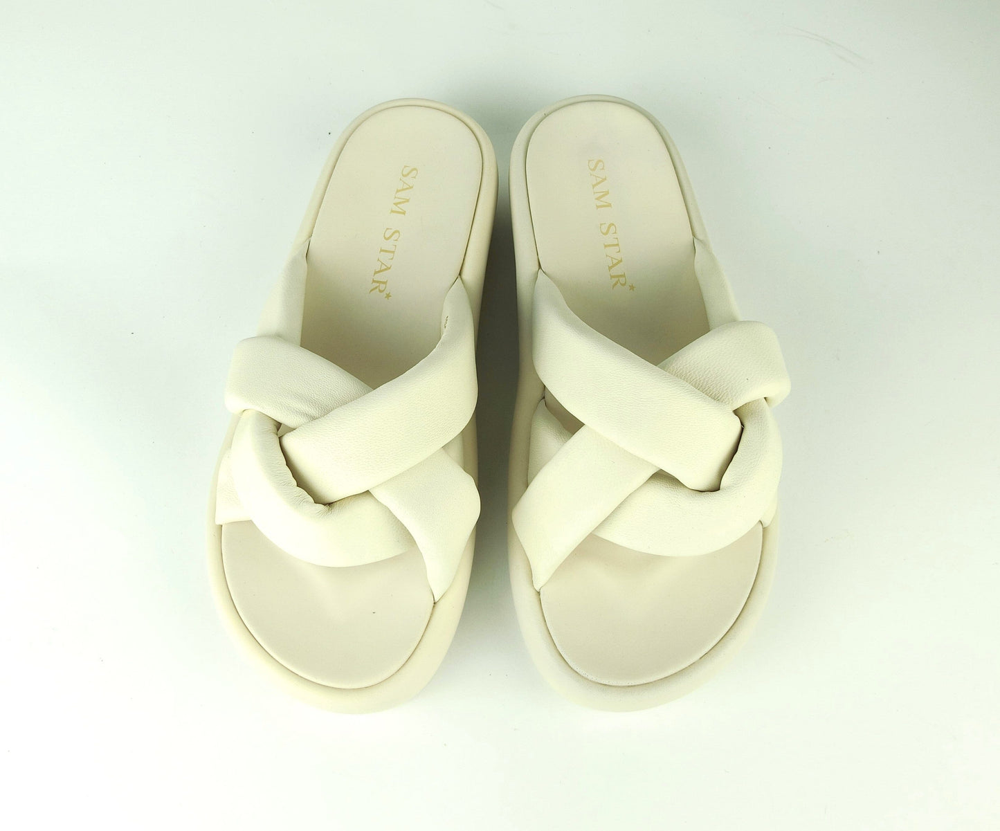 SS22016 Leather woven leather sport deluxe flat slider Shoes Sam Star Shoes Cream 3 (36)