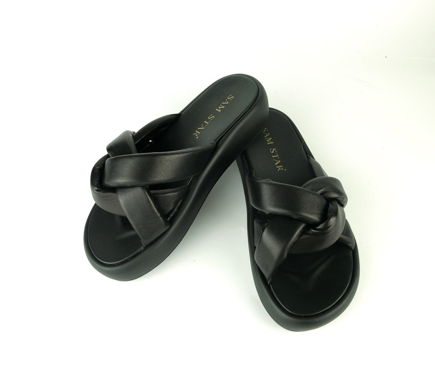 SS22016 Leather woven leather sport deluxe flat slider Shoes Sam Star Shoes Black 6 (39)
