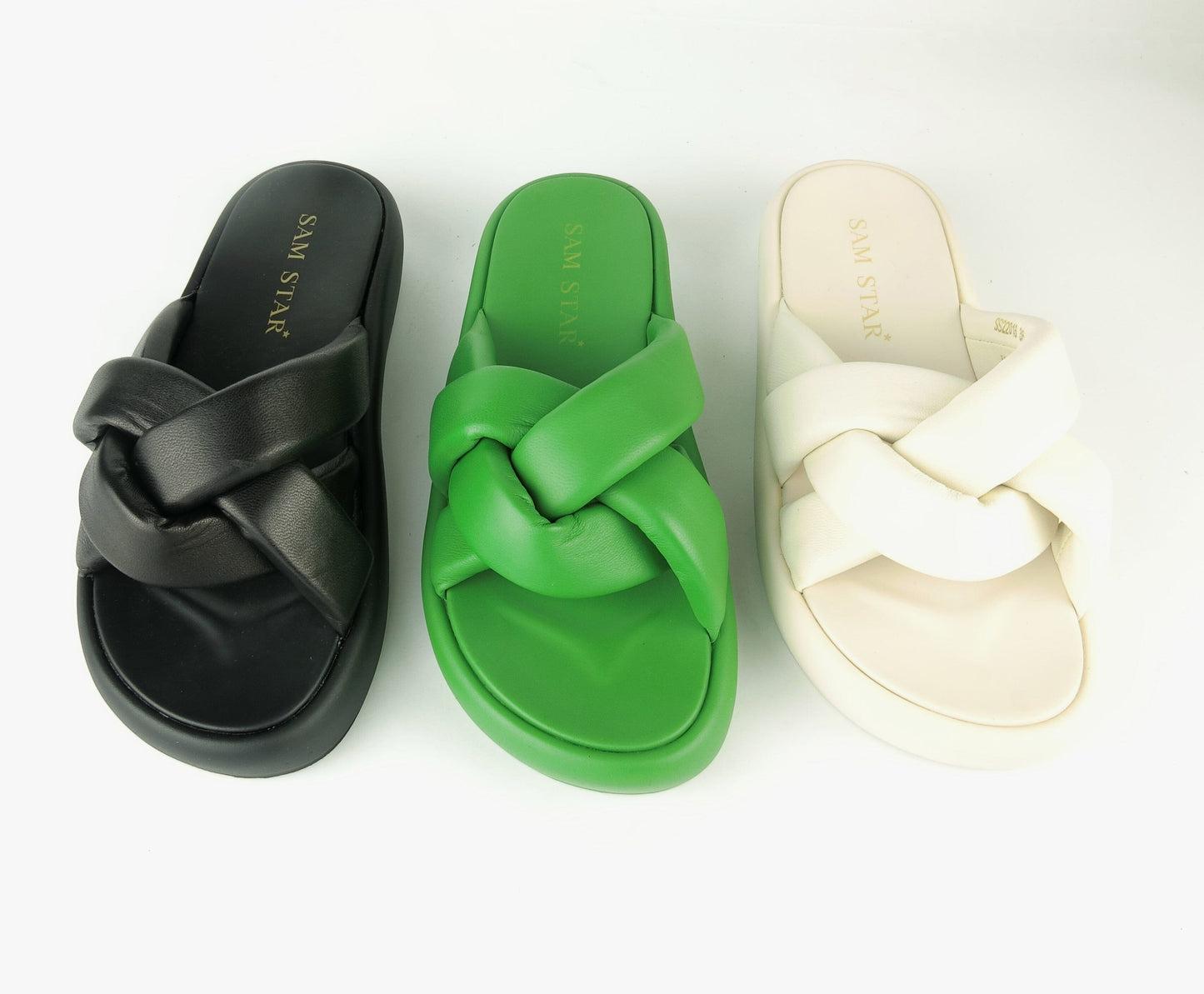 SS22016 Leather woven leather sport deluxe flat slider Shoes Sam Star Shoes