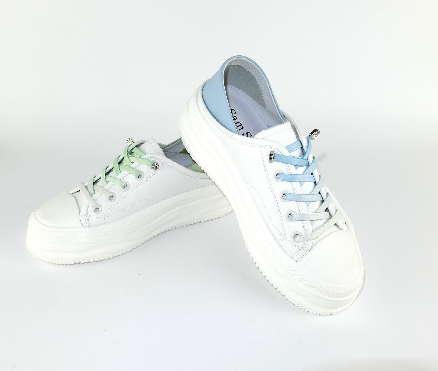 SS23003 Genuine leather white sneakers with cushions- Mint and Pale blue sneakers Sam Star Shoes
