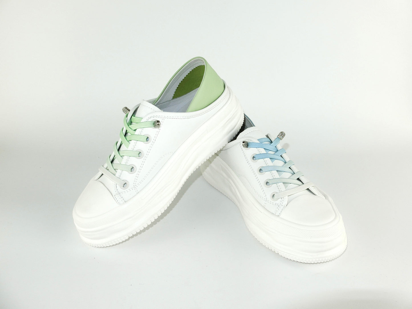 SS23003 Genuine leather white sneakers with cushions- Mint and Pale blue sneakers Sam Star Shoes