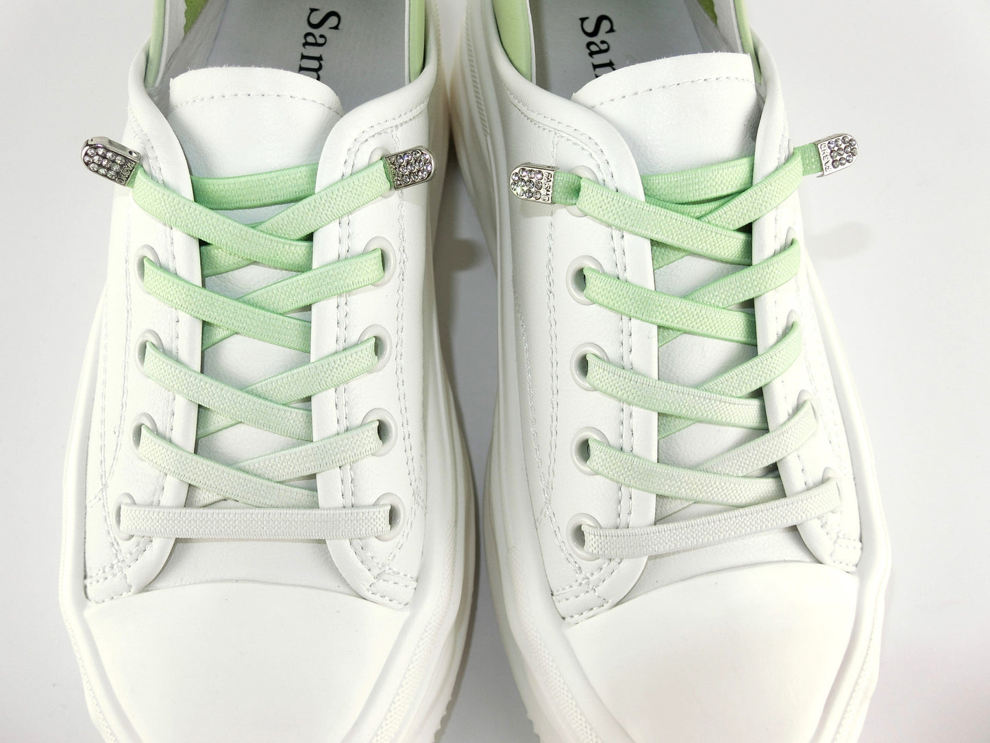 SS23003 Genuine leather white sneakers with cushions- Mint and Pale blue sneakers Sam Star Shoes