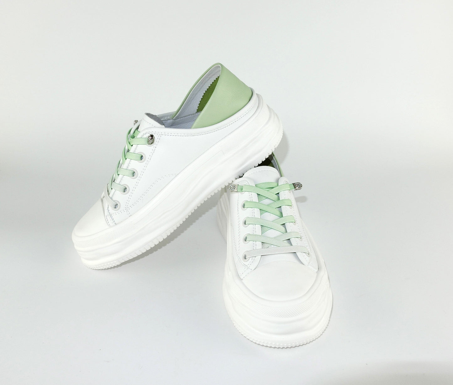 SS23003 Genuine leather white sneakers with cushions- Mint and Pale blue sneakers Sam Star Shoes White Mint 37/4
