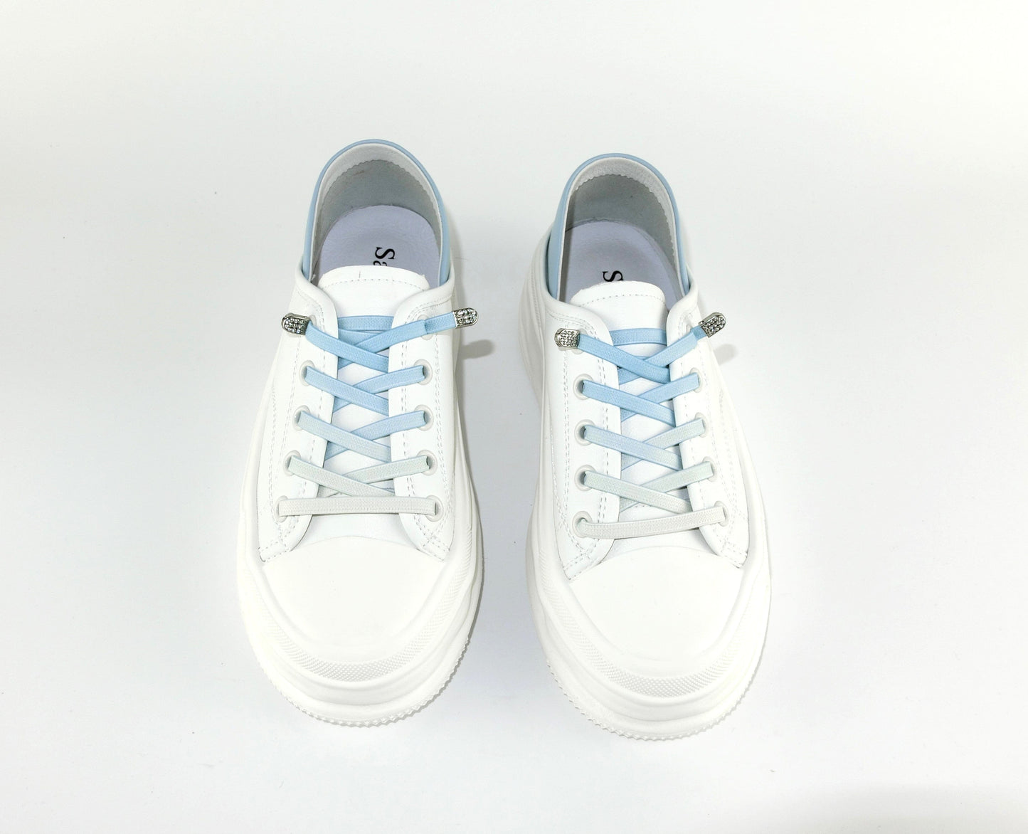 SS23003 Genuine leather white sneakers with cushions- Mint and Pale blue sneakers Sam Star Shoes White Blue 37/4