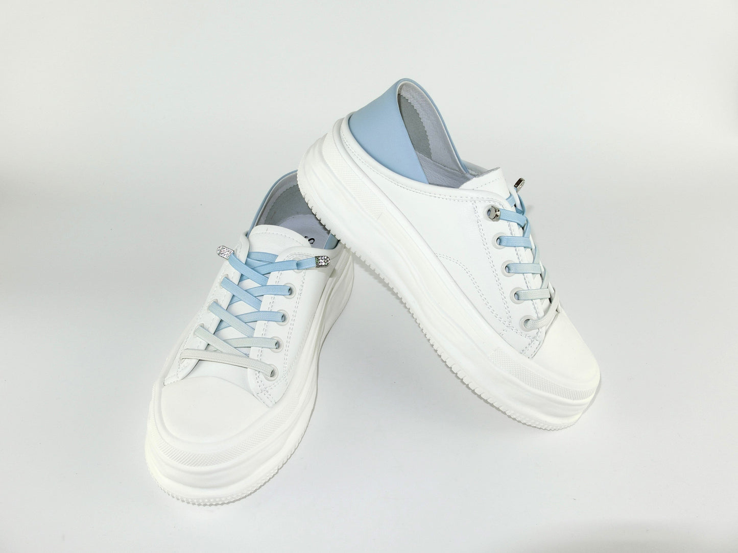 SS23003 Genuine leather white sneakers with cushions- Mint and Pale blue sneakers Sam Star Shoes