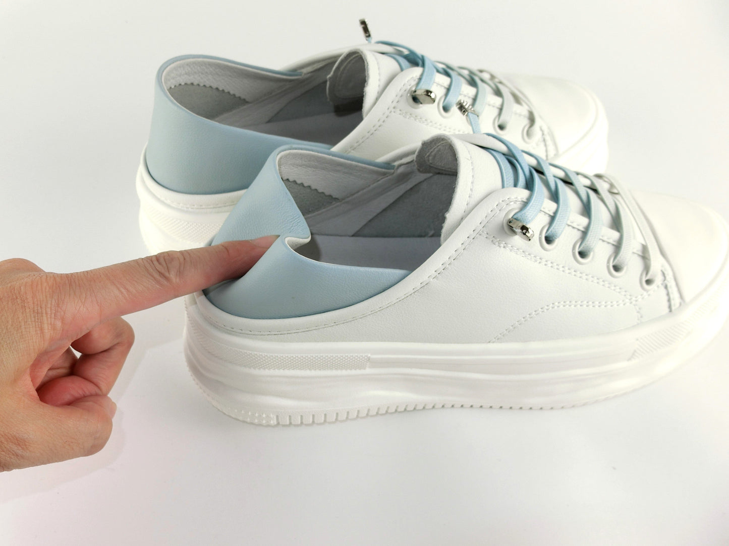 SS23003 Genuine leather white sneakers with cushions- Mint and Pale blue sneakers Sam Star Shoes