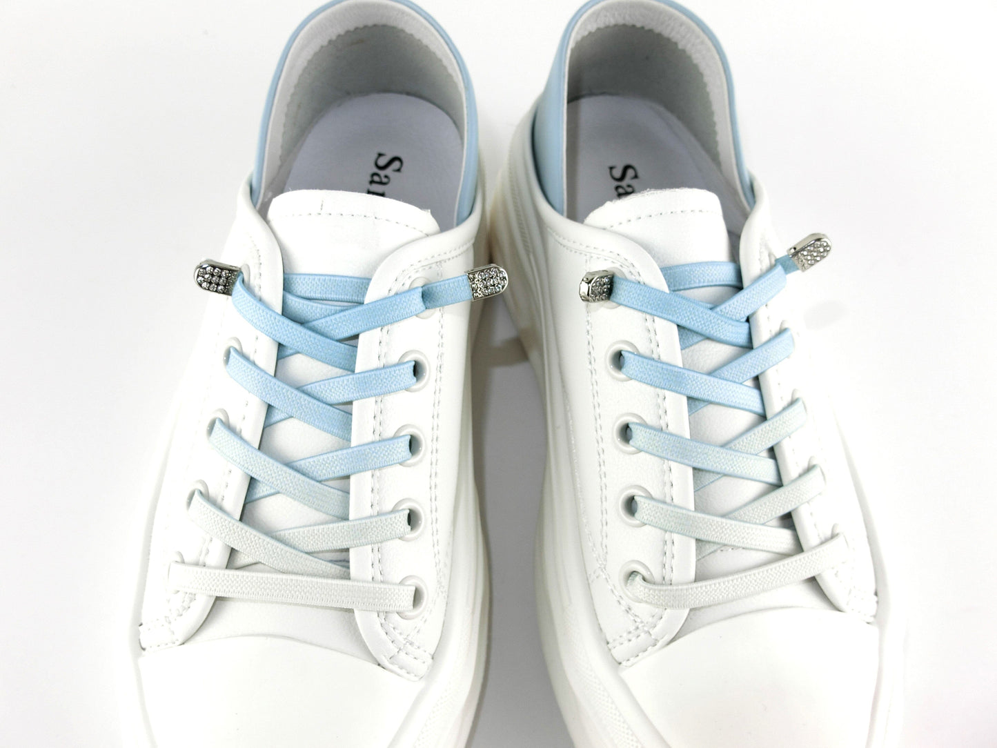 SS23003 Genuine leather white sneakers with cushions- Mint and Pale blue sneakers Sam Star Shoes