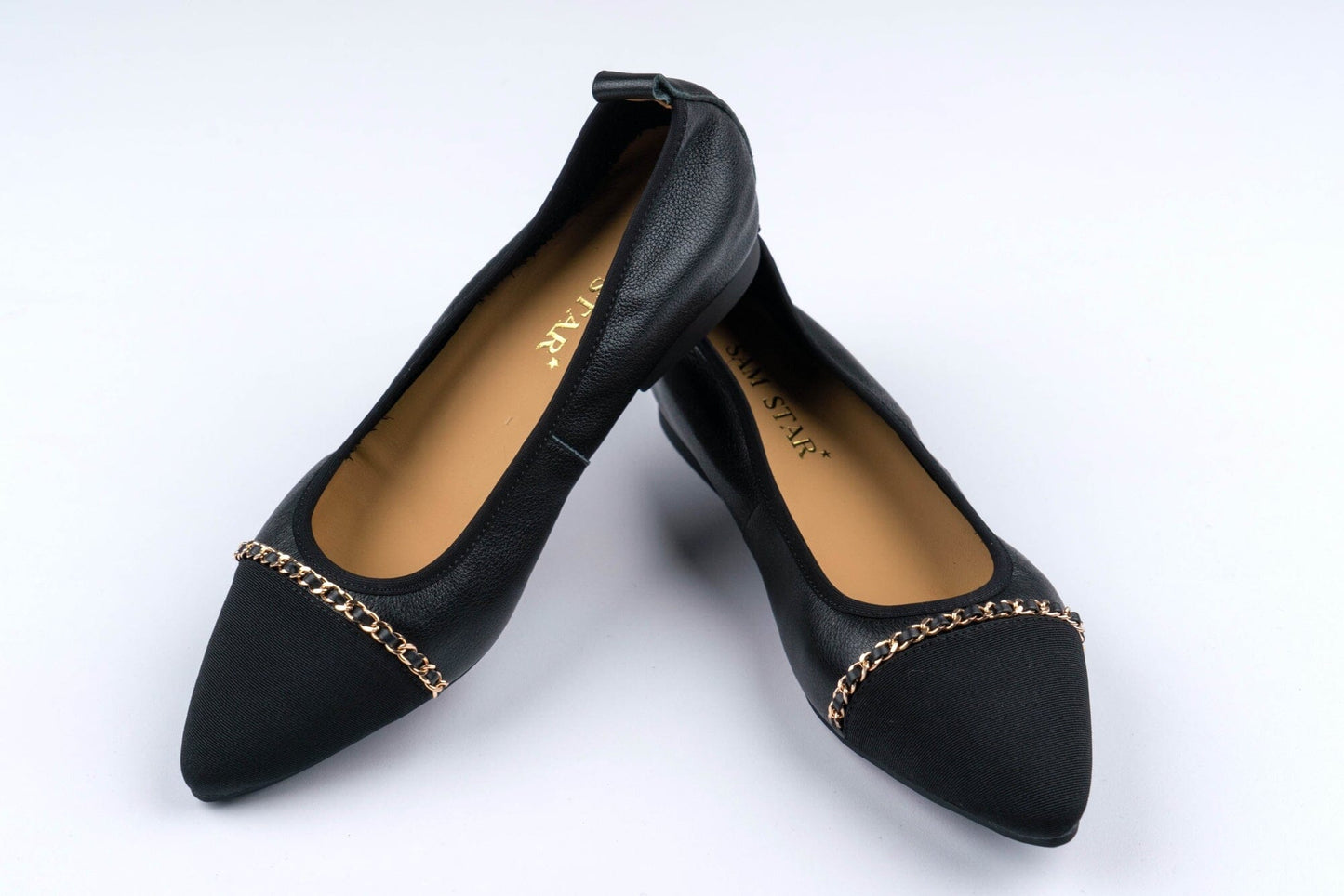 SS23001 Pointy Leather pumps with chain detail and extra cushion( new arrival ) Pumps Sam Star Shoes Black 36/3