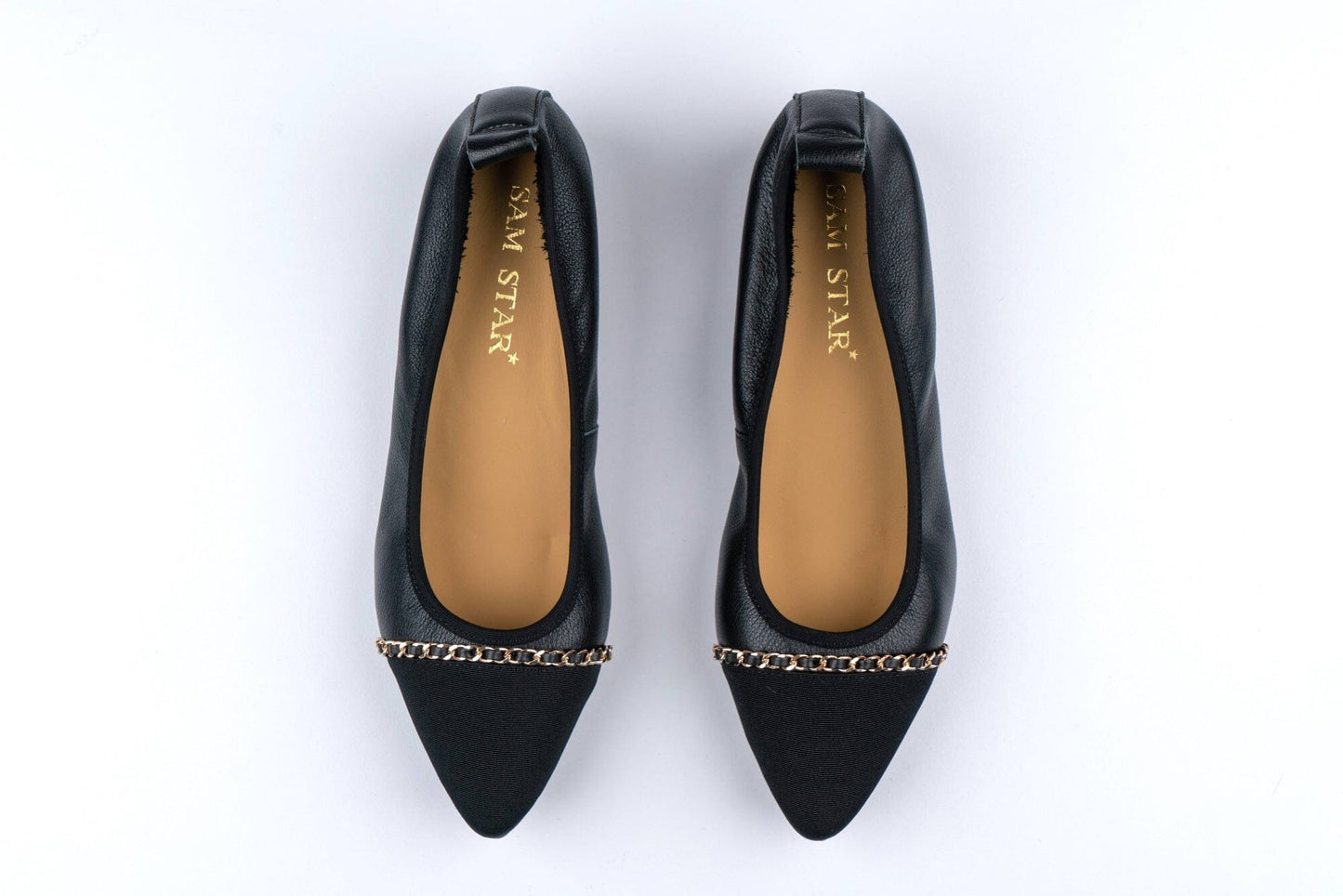SS23001 Pointy Leather pumps with chain detail and extra cushion( new arrival ) Pumps Sam Star Shoes Black 37/4