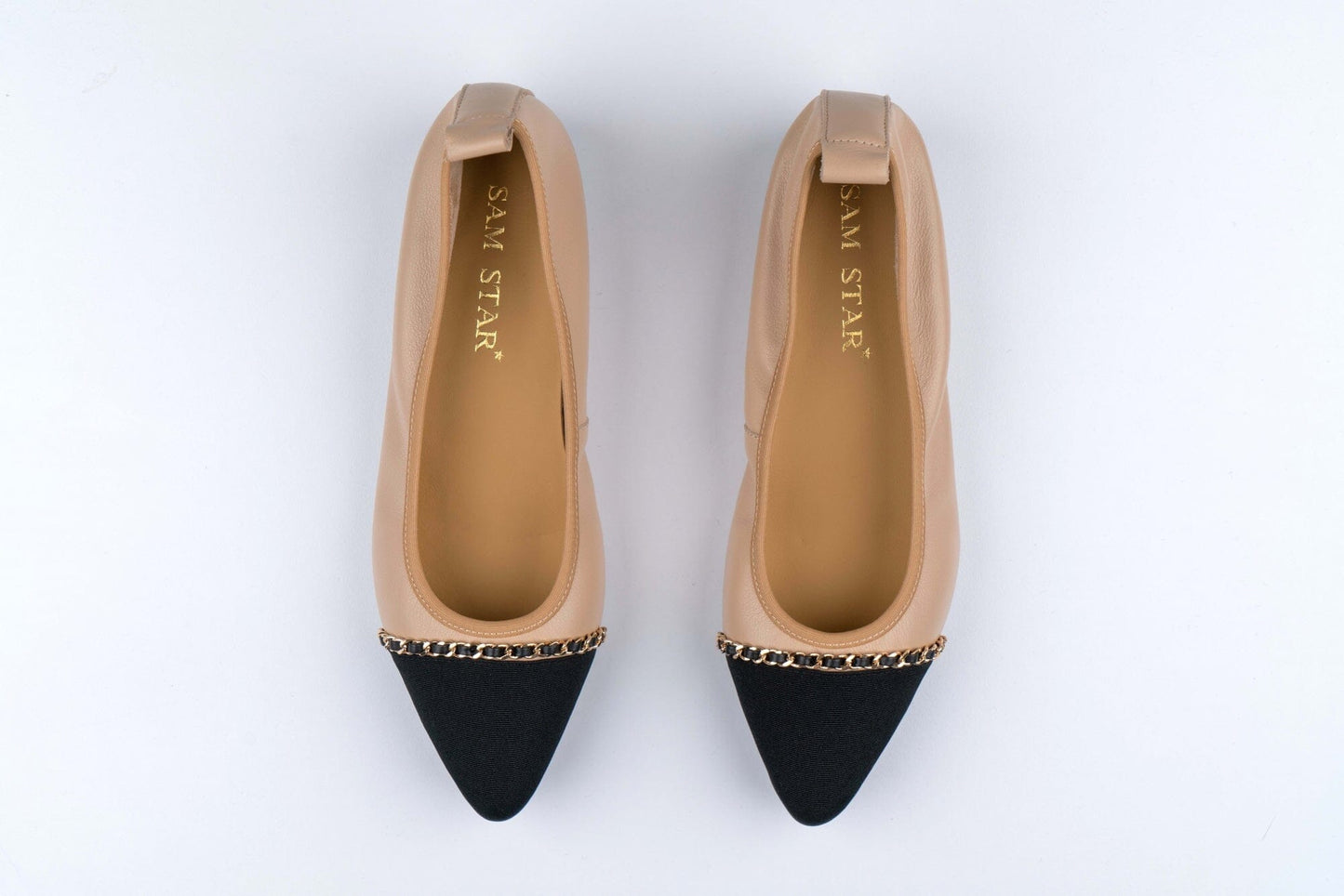 SS23001 Pointy Leather pumps with chain detail and extra cushion( new arrival ) Pumps Sam Star Shoes Beige 39/6