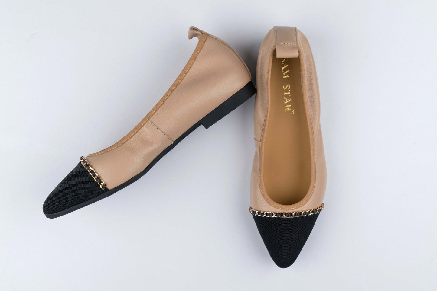 SS23001 Pointy Leather pumps with chain detail and extra cushion( new arrival ) Pumps Sam Star Shoes Beige 36/3