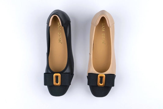 SS23002 Leather pumps with bow& gold buckle block heel ( new arrival ) Pumps Sam Star shoes