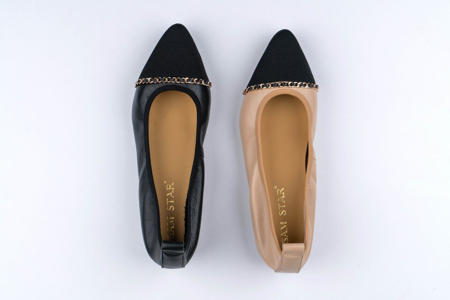 SS23001 Pointy Leather pumps with chain detail and extra cushion( new arrival ) Pumps Sam Star Shoes