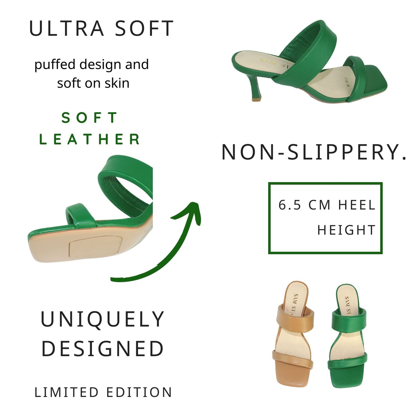 SS22012 Genuine leather puffy straps sandals in Green sandals Sam Star Shoes