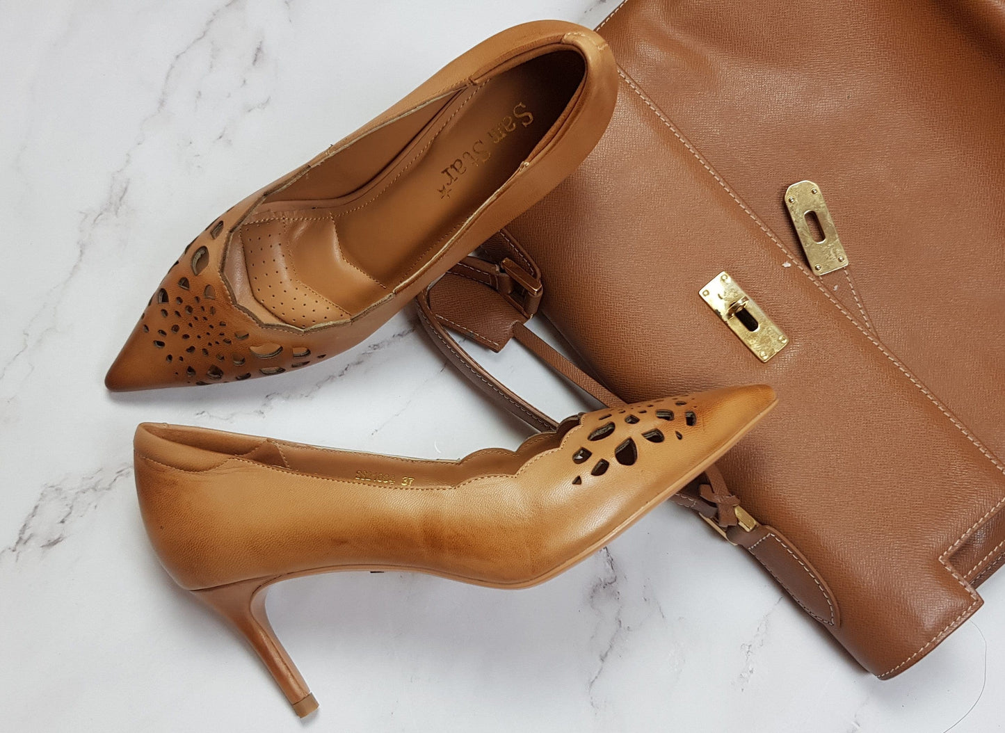SS21004 Laser Cut Leather Court Shoes - Extra cushion ladies shoes Sam Star Shoes