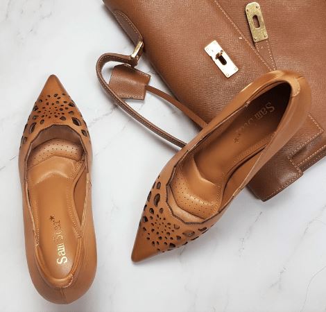 SS21004 Laser Cut Leather Court Shoes - Extra cushion ladies shoes Sam Star Shoes Tan 36 (3)
