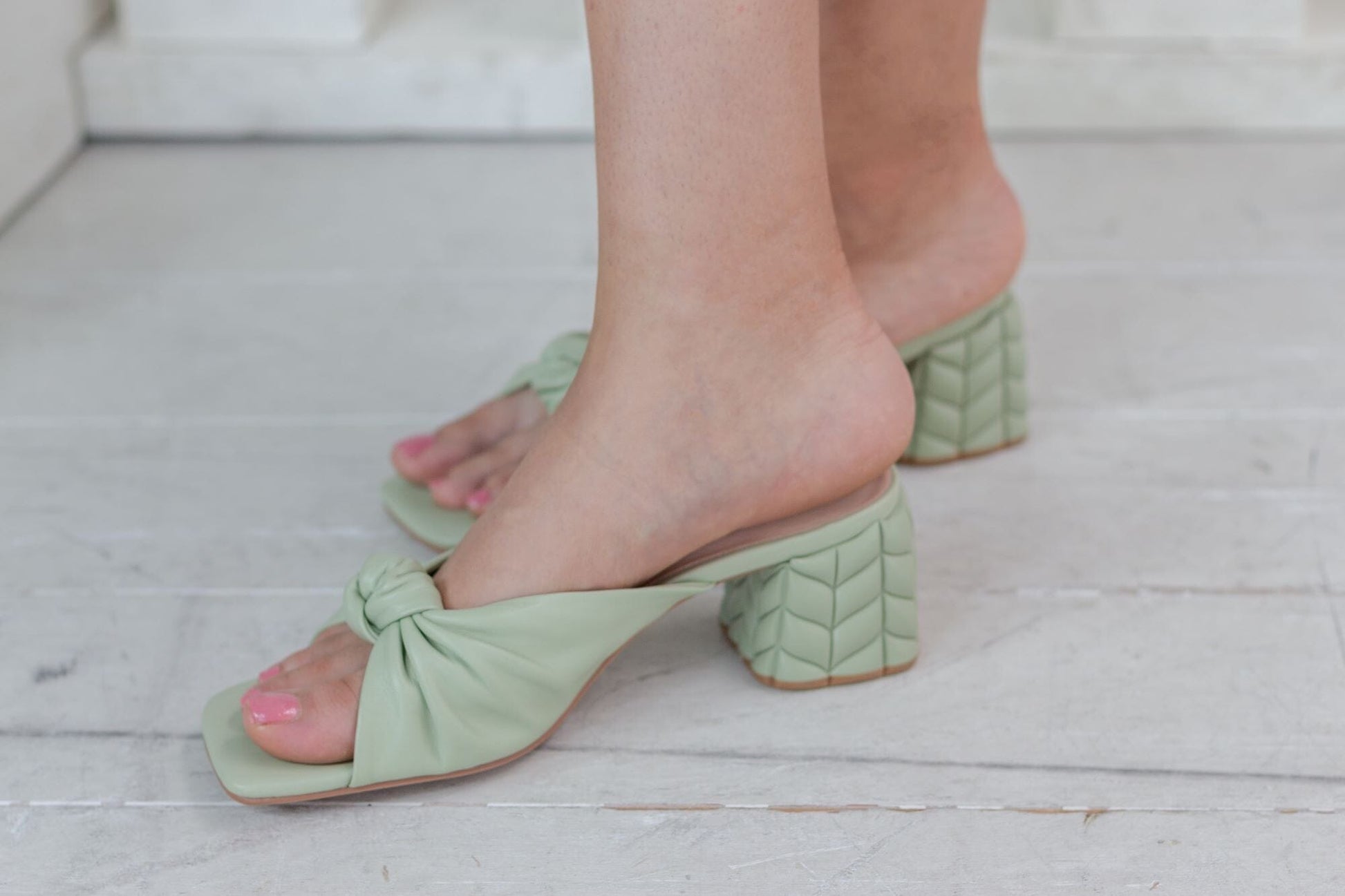 SS22013 Genuine leather bow tie block heel sandals in Mint sandals Sam Star Shoes