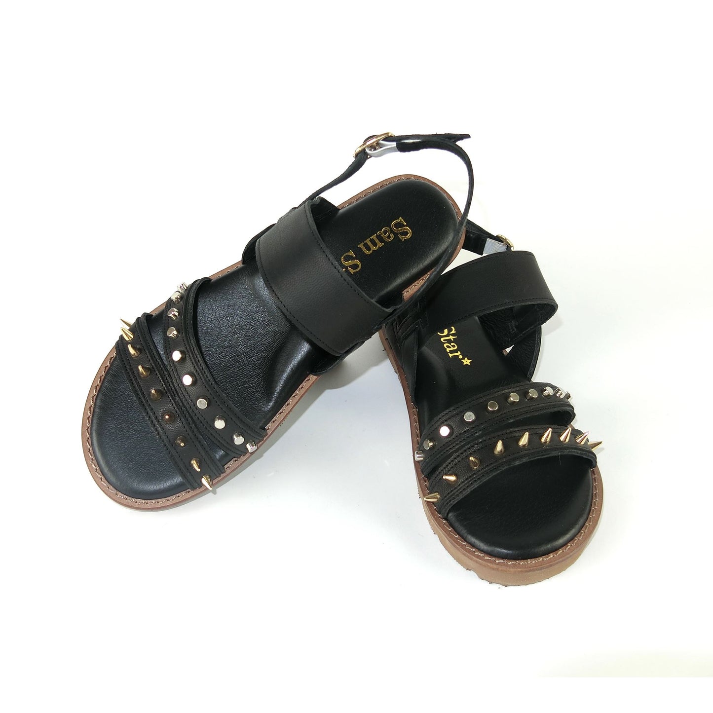 SS22018/19 Leather flat sandals with studs detail Sam Star Shoes Black 5 (38)