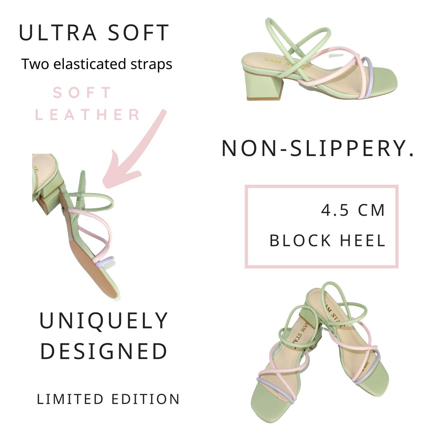 SS22008 Genuine leather strappy block heel sandals in Green and Yellow sandals Sam Star Shoes