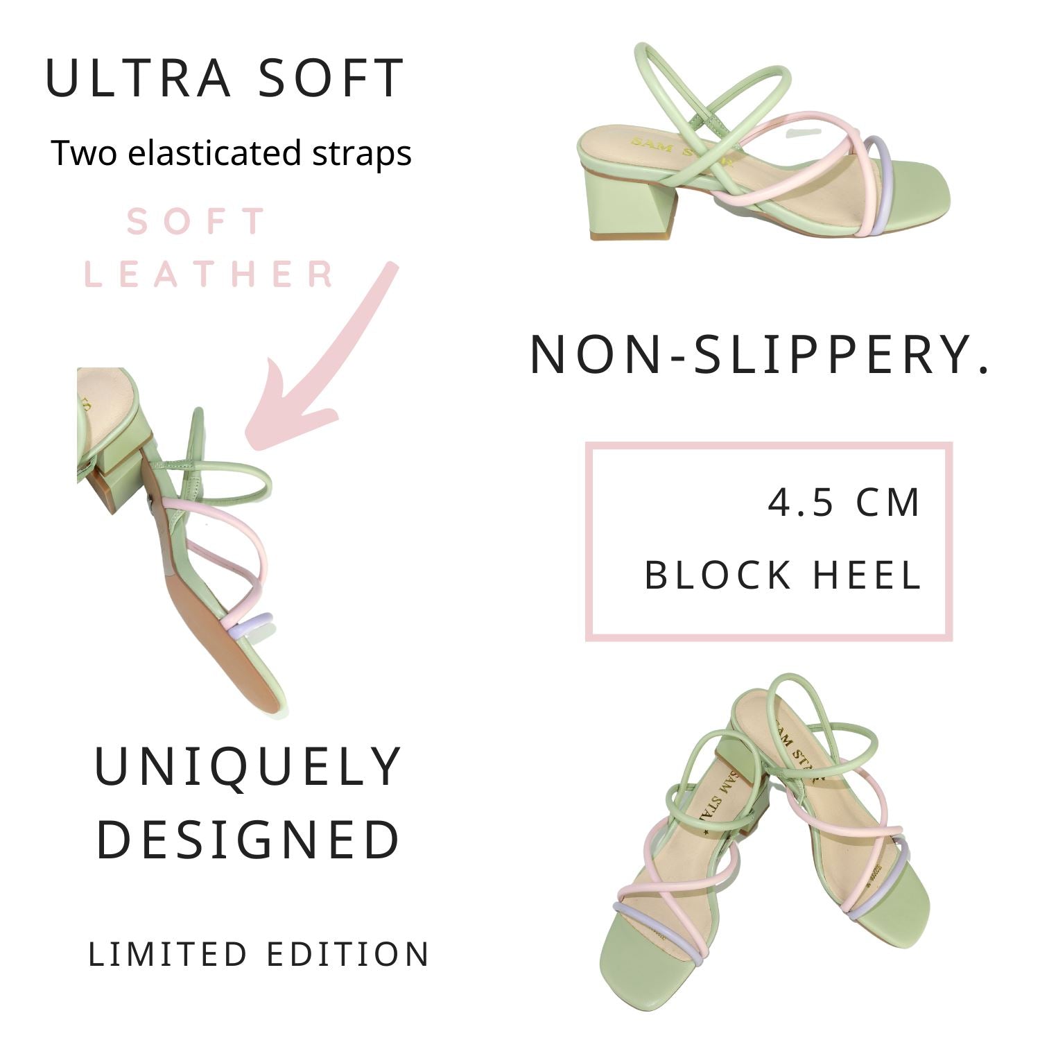 SS22008 Genuine leather strappy block heel sandals in Green and Yellow sandals Sam Star Shoes