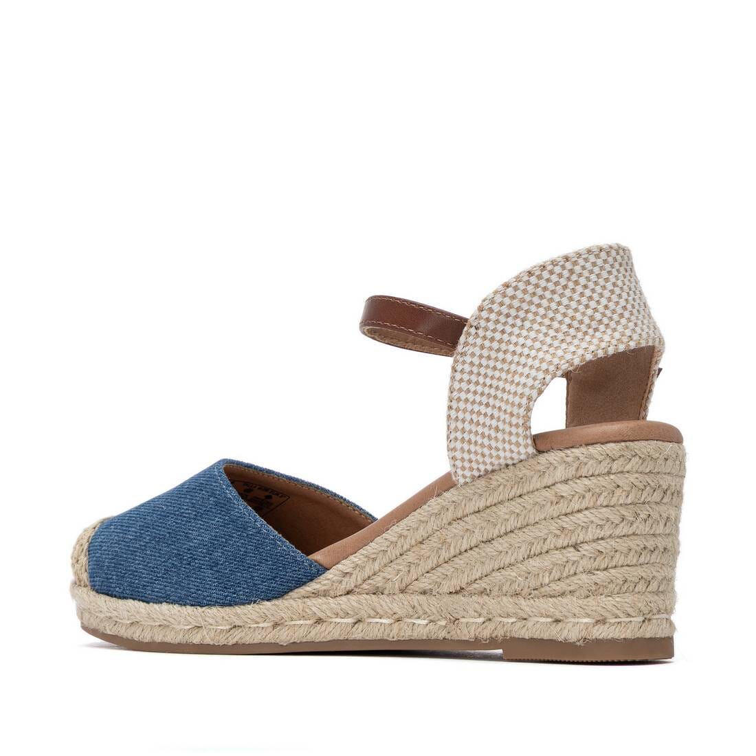 140746 Spanish Wedge with expadrilles in denim blue (New) sandals Sam Star Shoes 