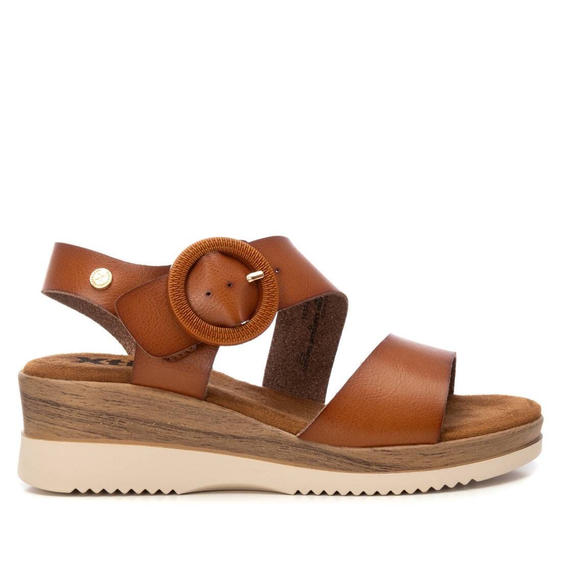 143944 Spanish Wedge with buckle design in Tan and cream (New) sandals Sam Star Shoes 