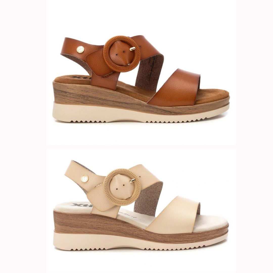 143944 Spanish Wedge with buckle design in Tan and cream (New) sandals Sam Star Shoes 