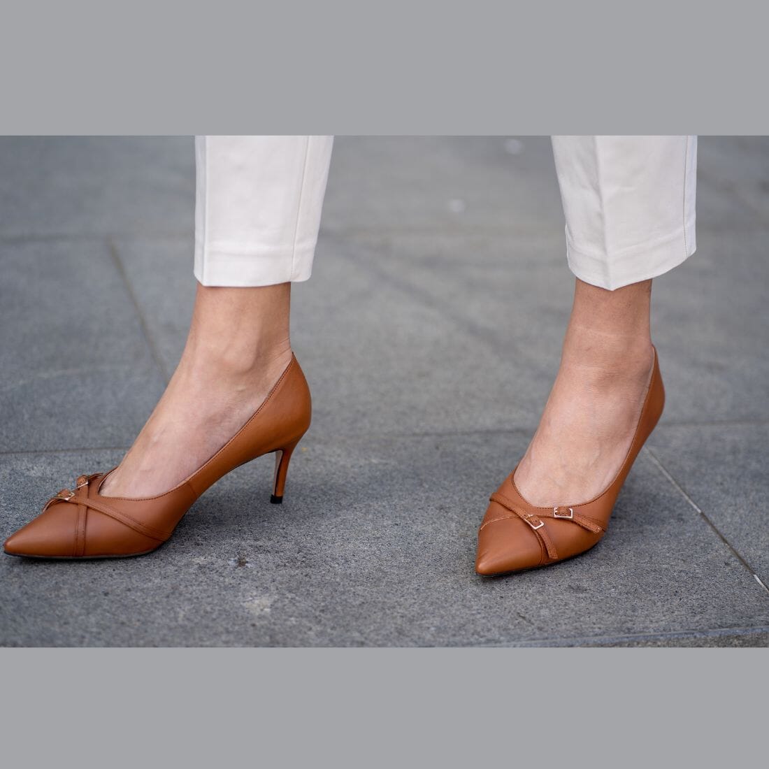 SS24005 Leather court shoes with small buckles in Black and Tan ladies shoes Sam Star shoes 