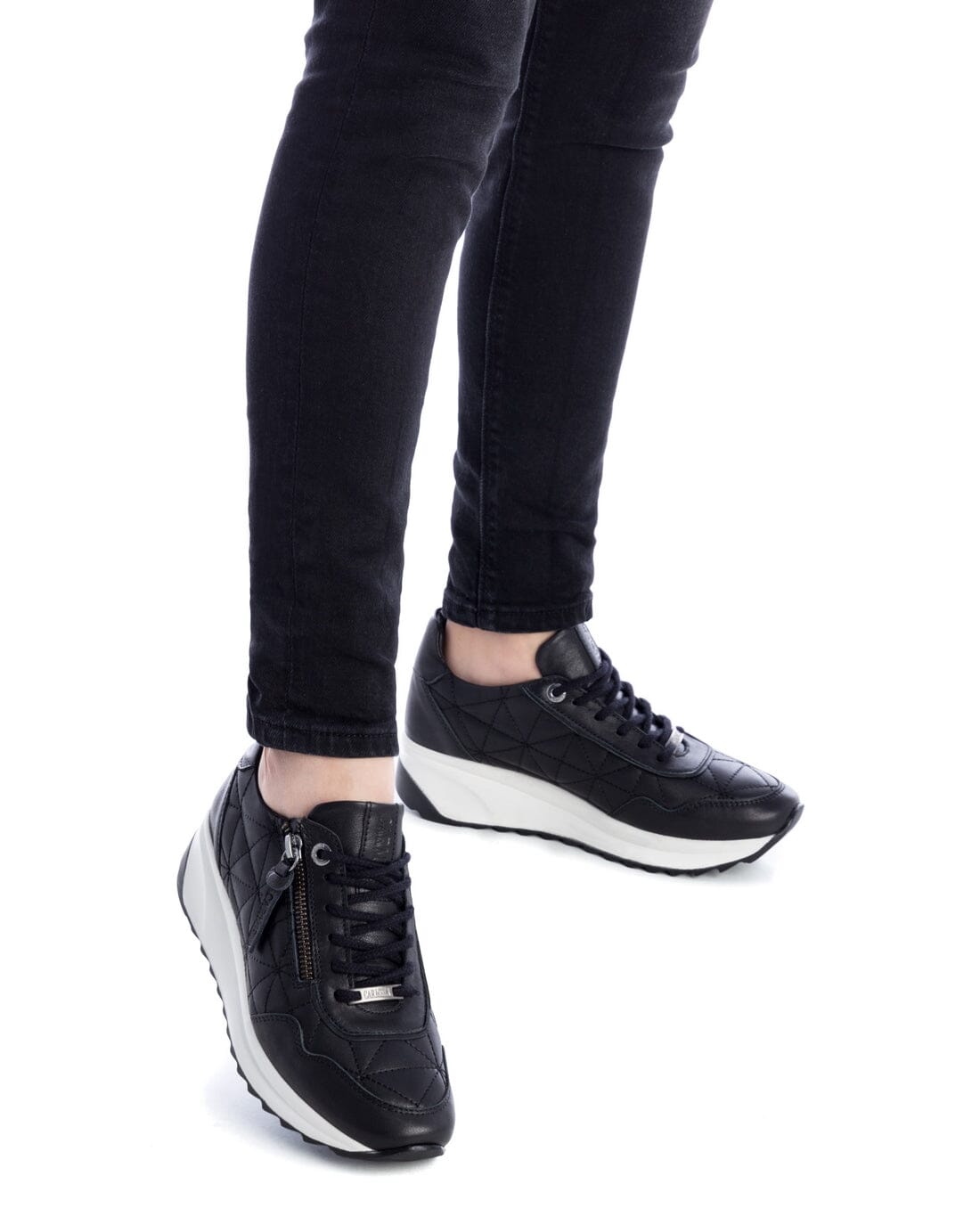 160209 Spanish Leather sneakers with quilted detail & cushion sole in Black sneakers Sam Star shoes Black 37 