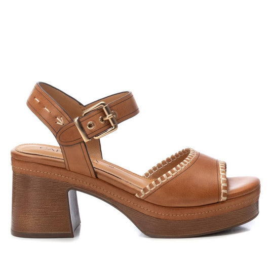 162207 Spanish leather strappy sandals in block heel platform in Tan and Black sandals Sam Star Shoes 