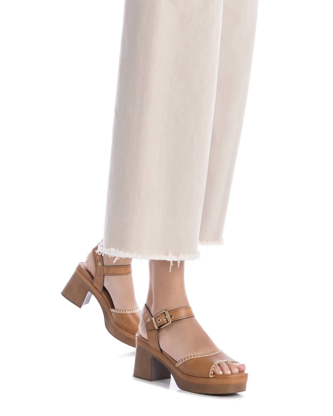 162207 Spanish leather strappy sandals in block heel platform in Tan and Black sandals Sam Star Shoes 