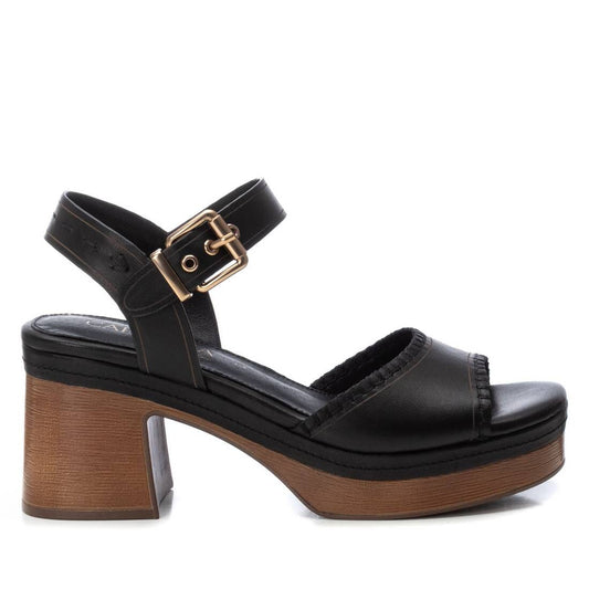 162207 Spanish leather strappy sandals in block heel platform in Tan and Black sandals Sam Star Shoes Black 36/3 