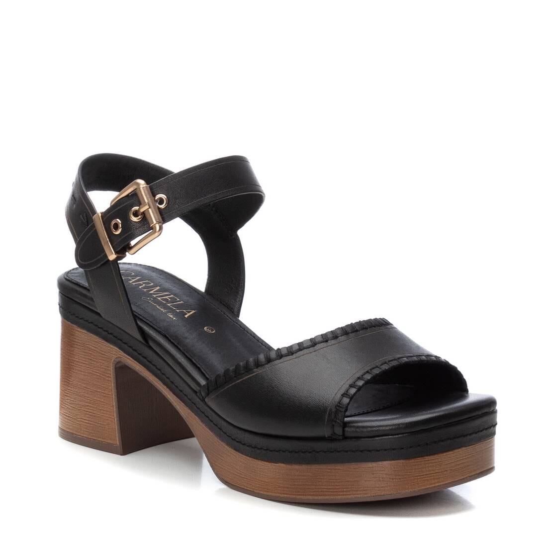 162207 Spanish leather strappy sandals in block heel platform in Tan and Black sandals Sam Star Shoes 