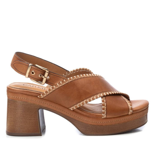 162209 Spanish leather crossed strappy sandals in block heel platform in Tan and Black sandals Sam Star Shoes 