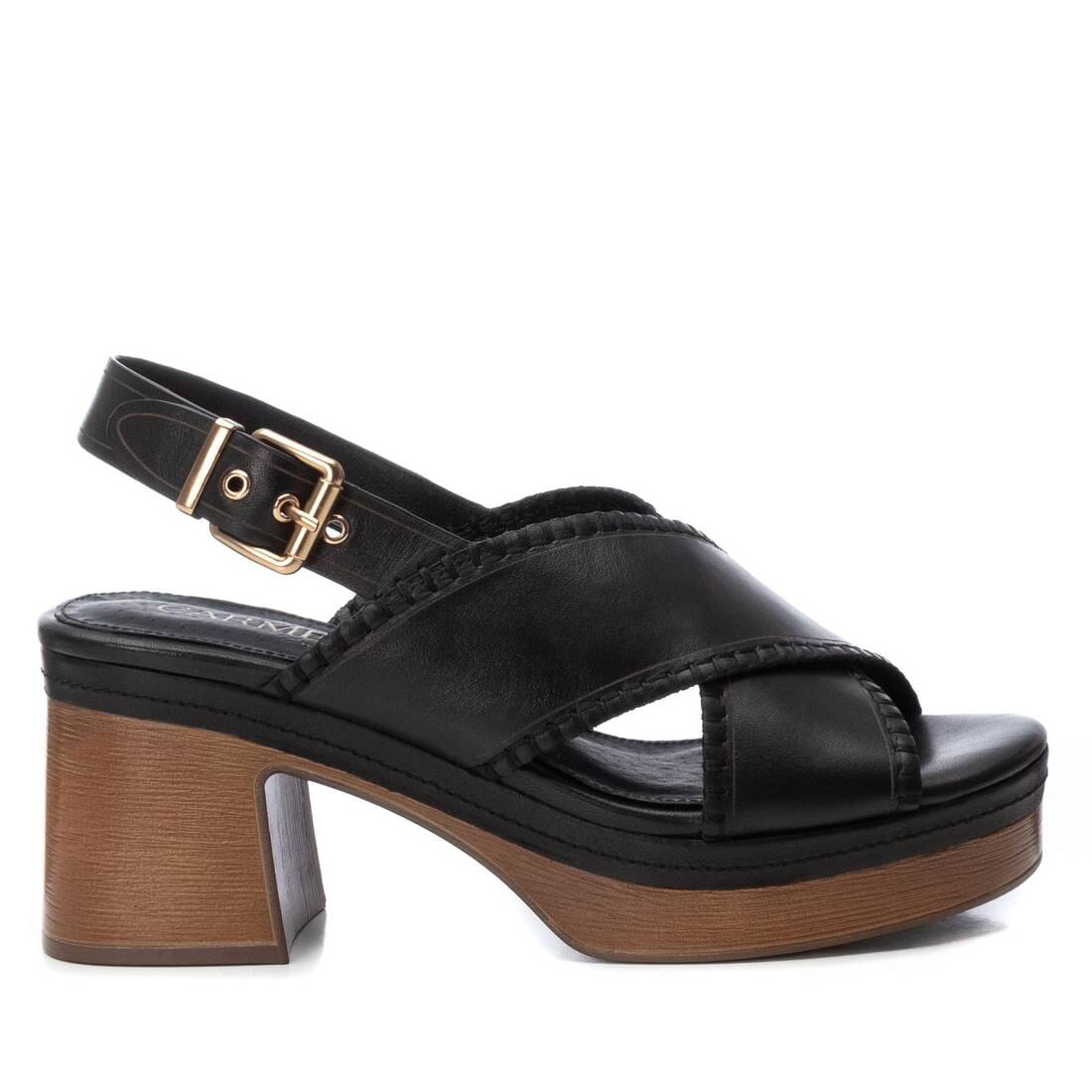 162209 Spanish leather crossed strappy sandals in block heel platform in Tan and Black sandals Sam Star Shoes Black 36/3 