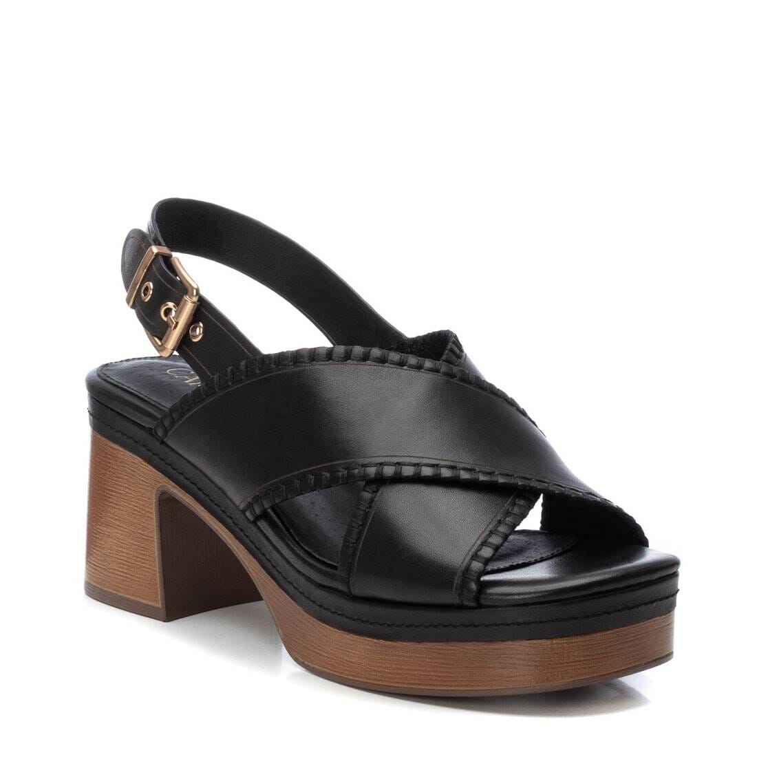 162209 Spanish leather crossed strappy sandals in block heel platform in Tan and Black sandals Sam Star Shoes 