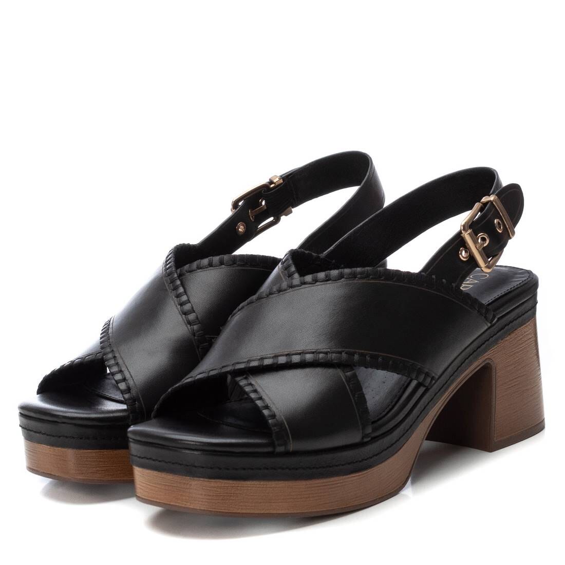162209 Spanish leather crossed strappy sandals in block heel platform in Tan and Black sandals Sam Star Shoes 