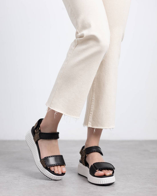 162243 Spanish leather Sport delux sandals/wedge with velcro in black sandals Sam Star Shoes 