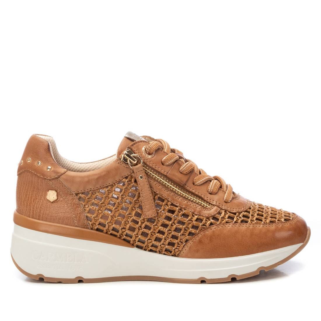 162326 Spanish design leather sneakers with rafia design in Tan sneakers Sam Star Shoes Tan 38/5 